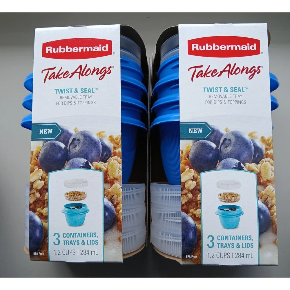New Rubbermaid Take Alongs Twist & Seal Food Storage Containers Set Of 6 Blue